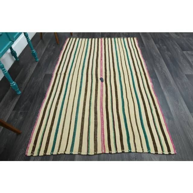 1970s Vintage Turkish Oushak Handmade Wool Cotton Beige Area Rug 137x221
