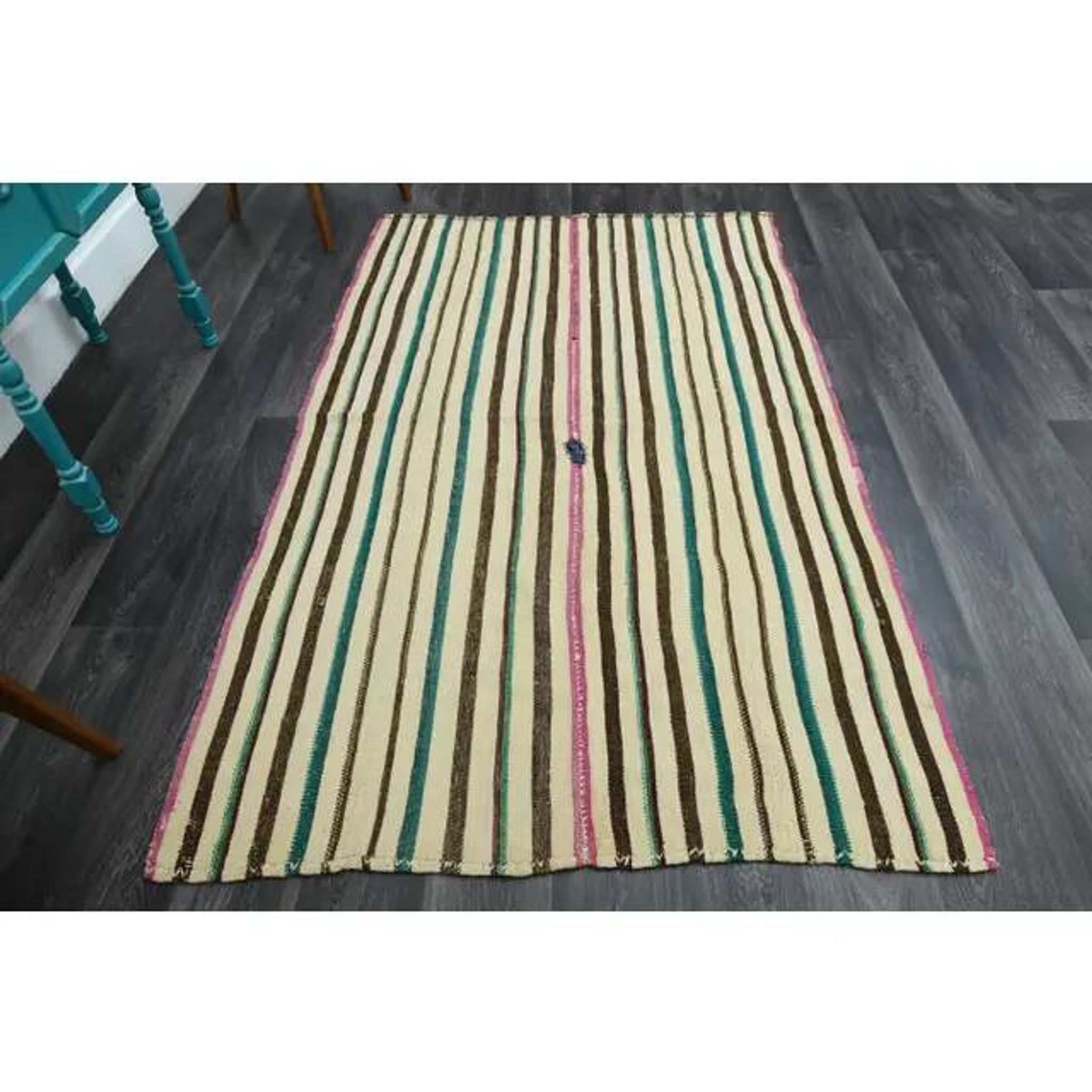 1970s Vintage Turkish Oushak Handmade Wool Cotton Beige Area Rug 137x221