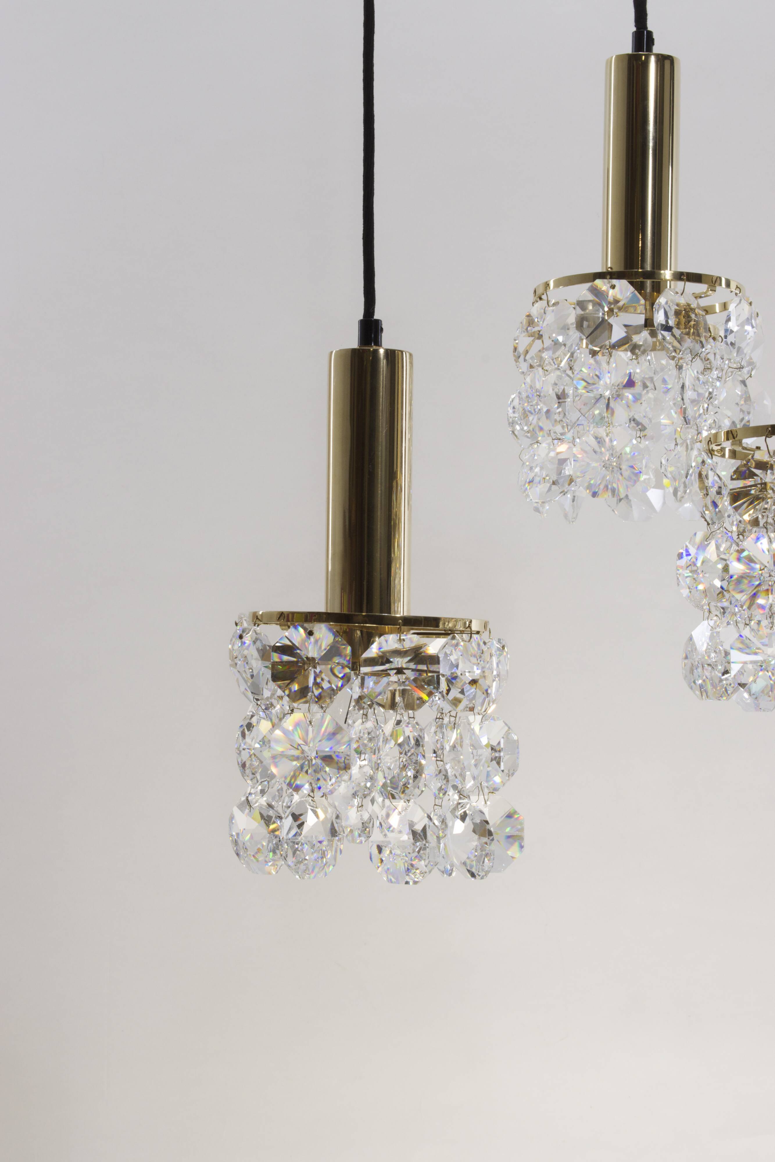 Palwa Golden brass and crystal chandelier, 1960 design