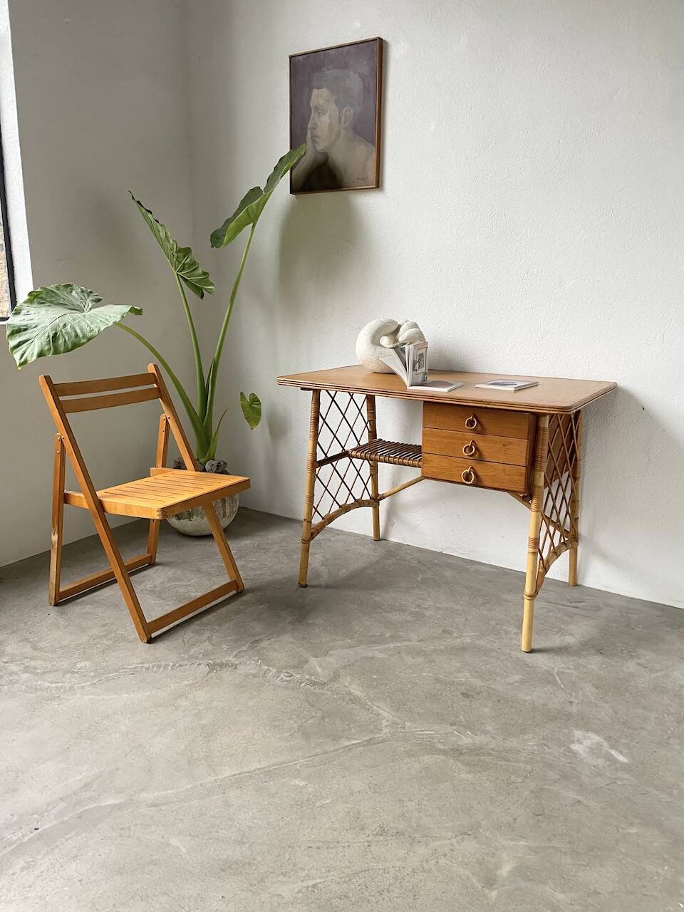 Bureau rotin Louis Sognot et sa chaise