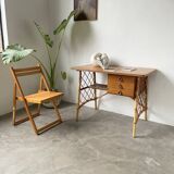 Louis Sognot rattan desk and its chair