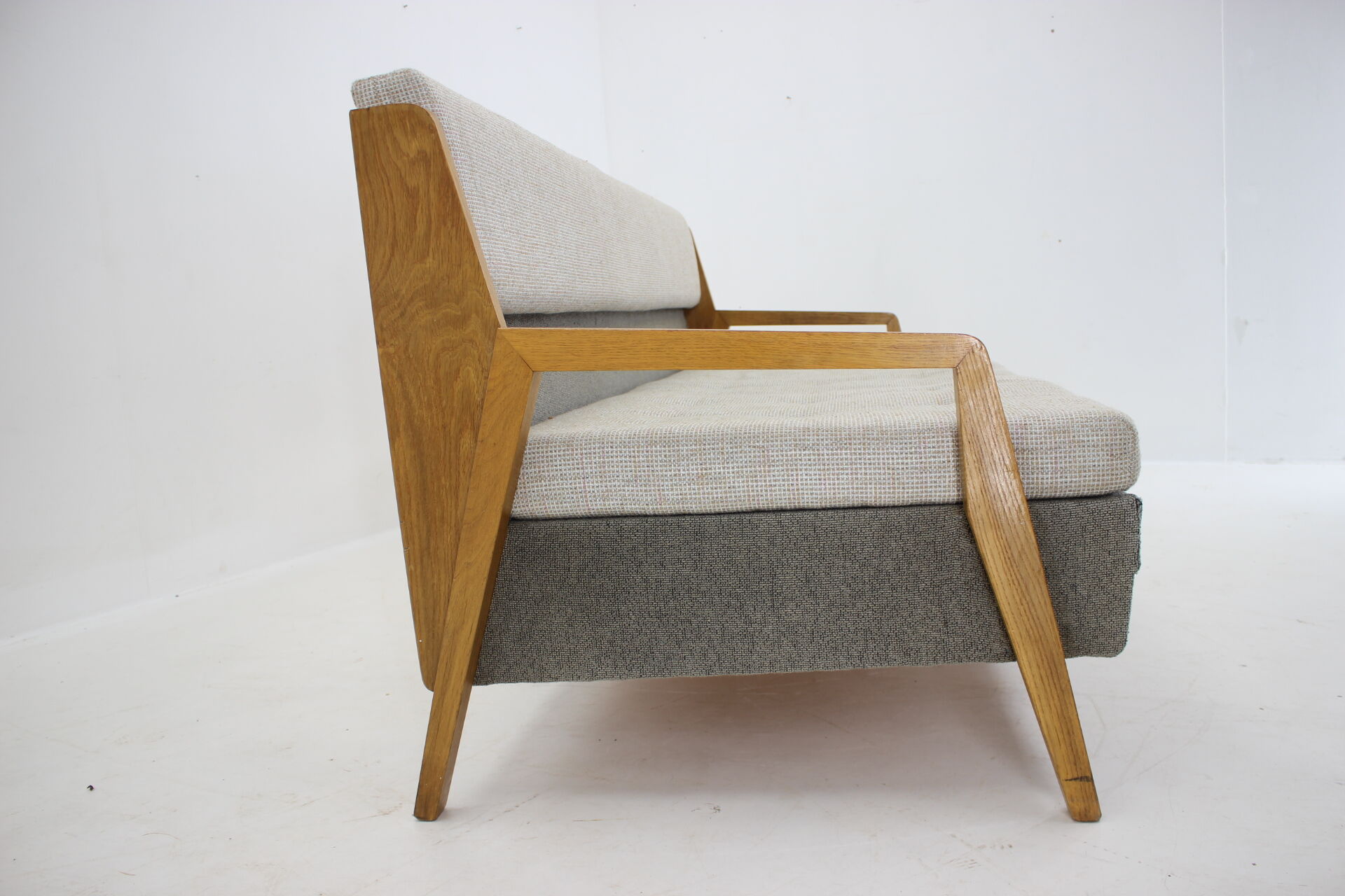 1970s oak 3-seater sofa/bed, czechoslovakia