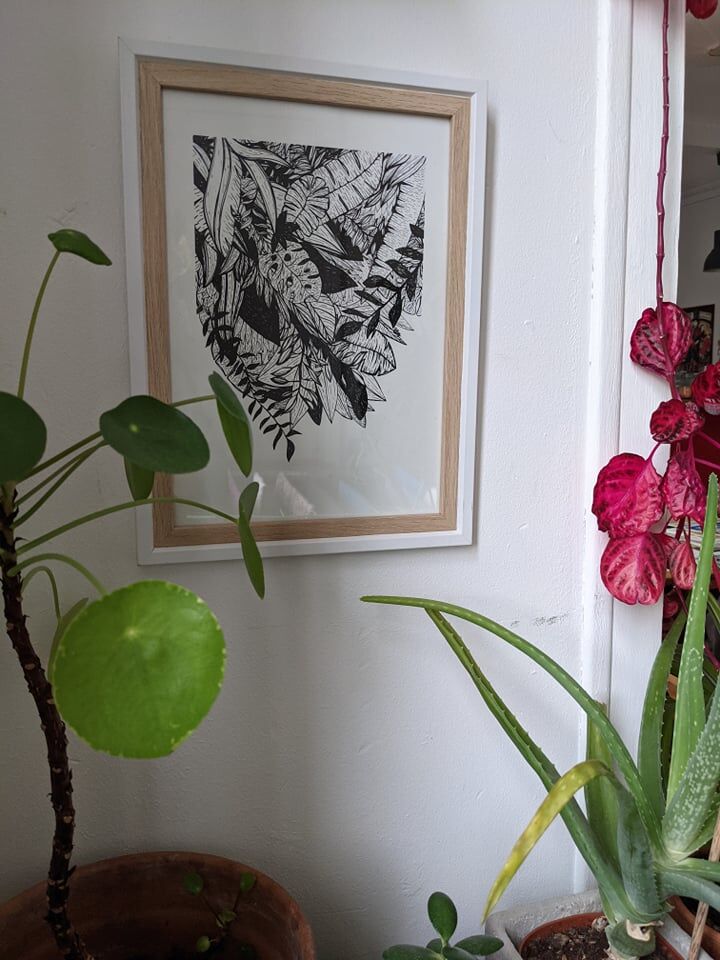 White and black jungle illustration