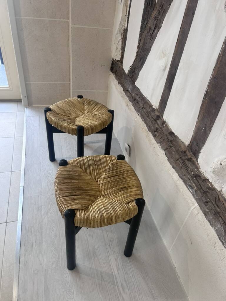 2 "Meribel" stools in black by Charlotte Perriand, 1960