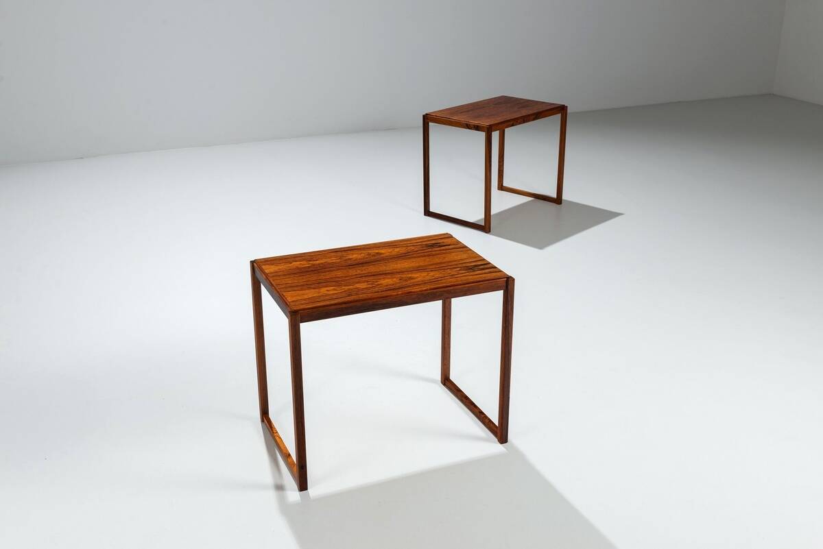 Sled legged pair of rosewood side tables mid-century Denmark 1960