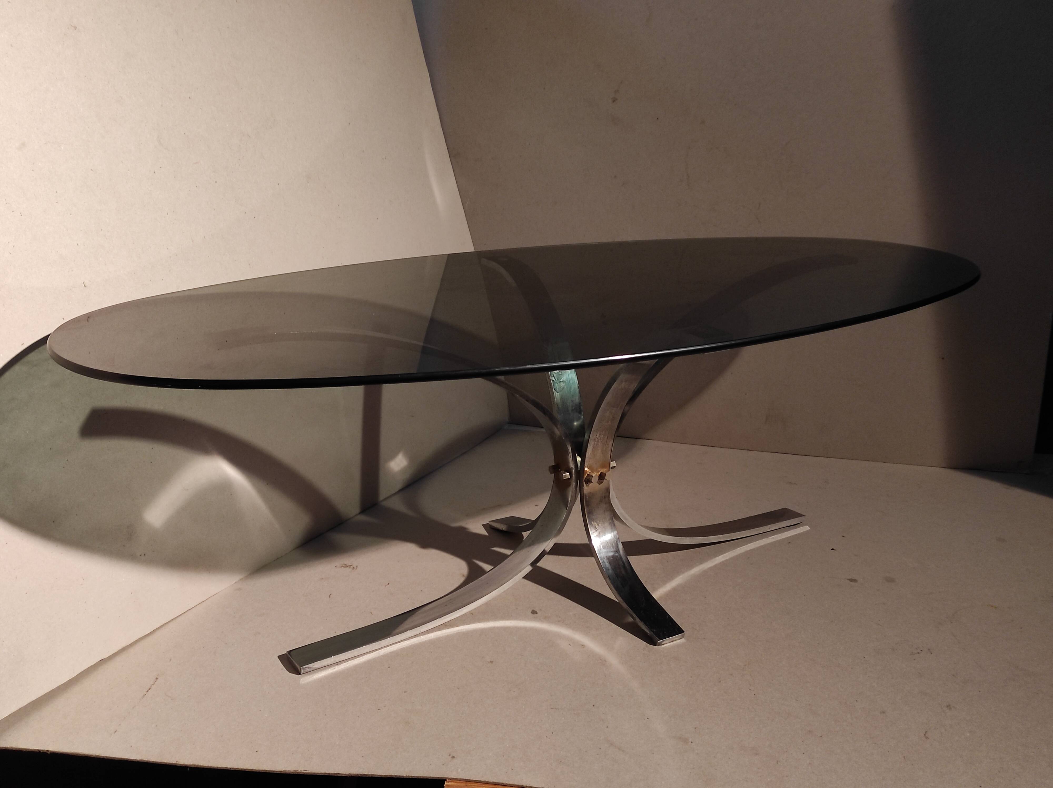 Modernist design table tray smoked glass and chrome base