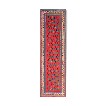 Traditional red vintage soumak rug- handmade flatwoven runner rug 86x291cm