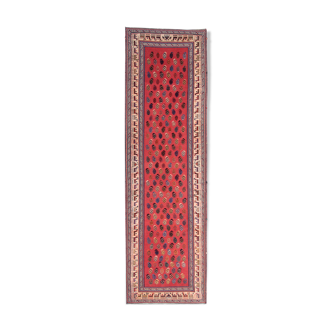 Traditional red vintage soumak rug- handmade flatwoven runner rug 86x291cm