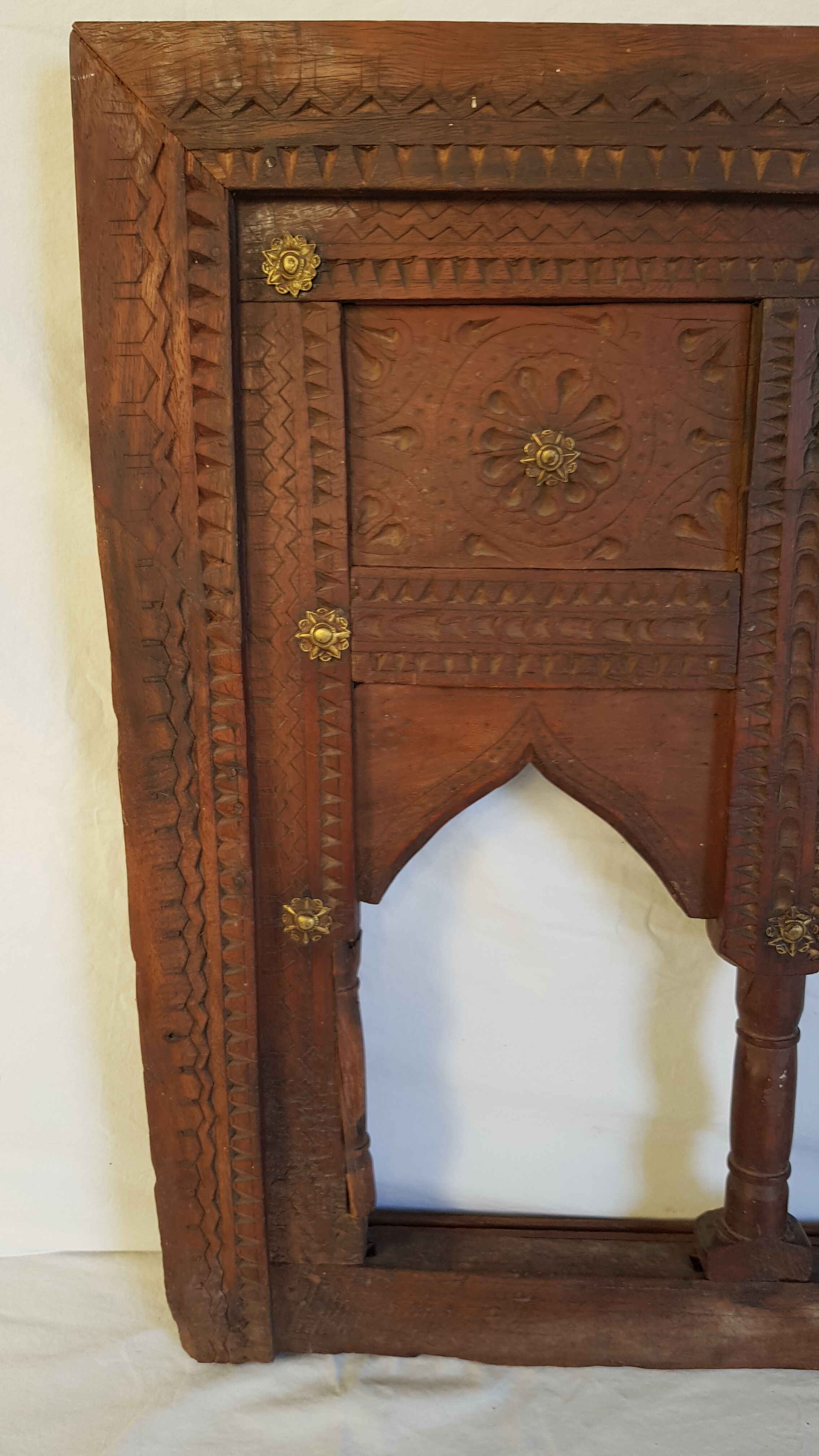 Carved wooden window with rear support for possible mirror