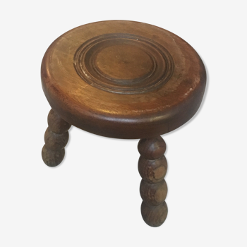 Tabouret tripode rond en bois vintage