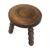 Tabouret tripode rond en bois vintage