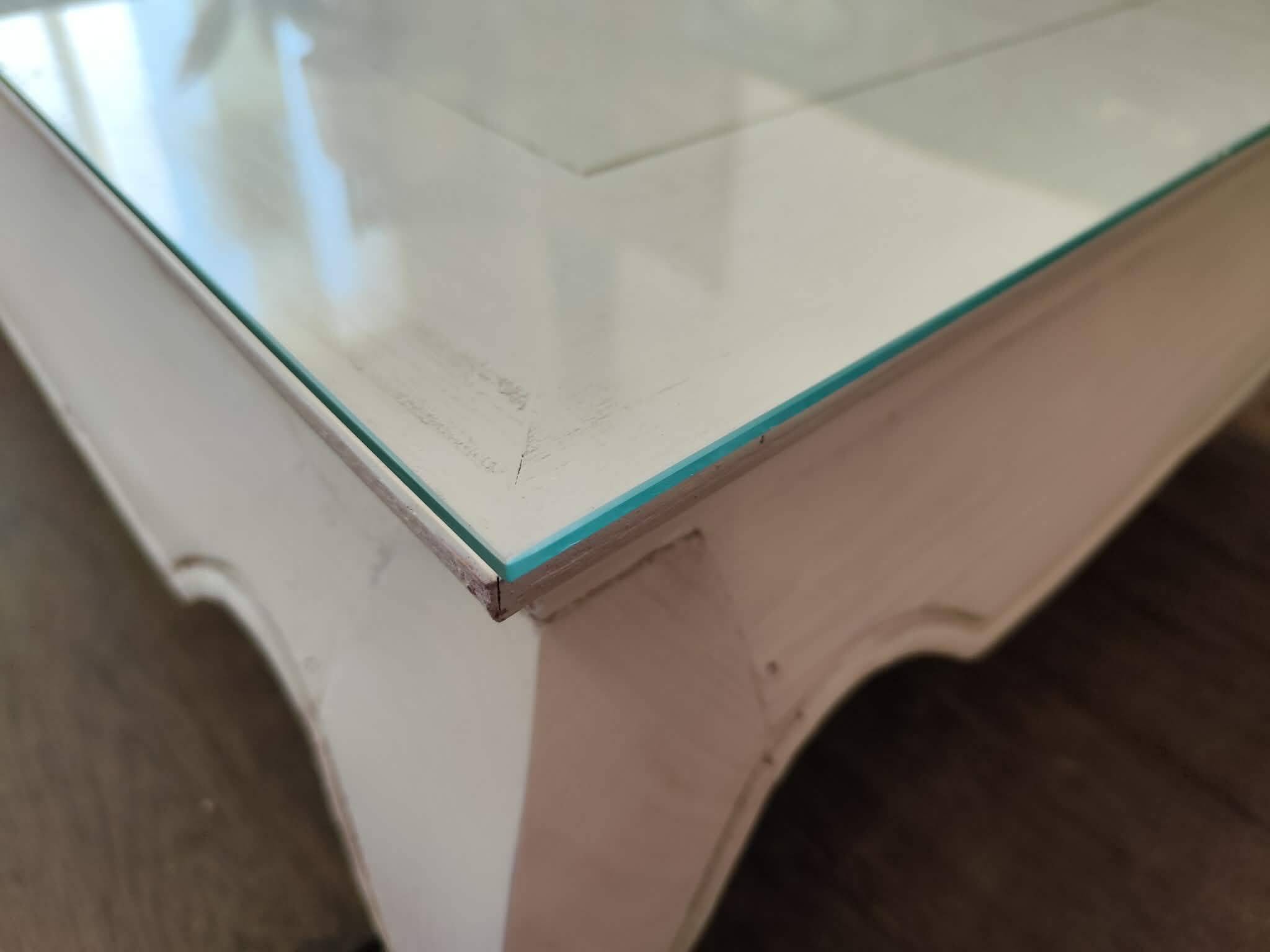 Low table in exotic wood with its safety glass