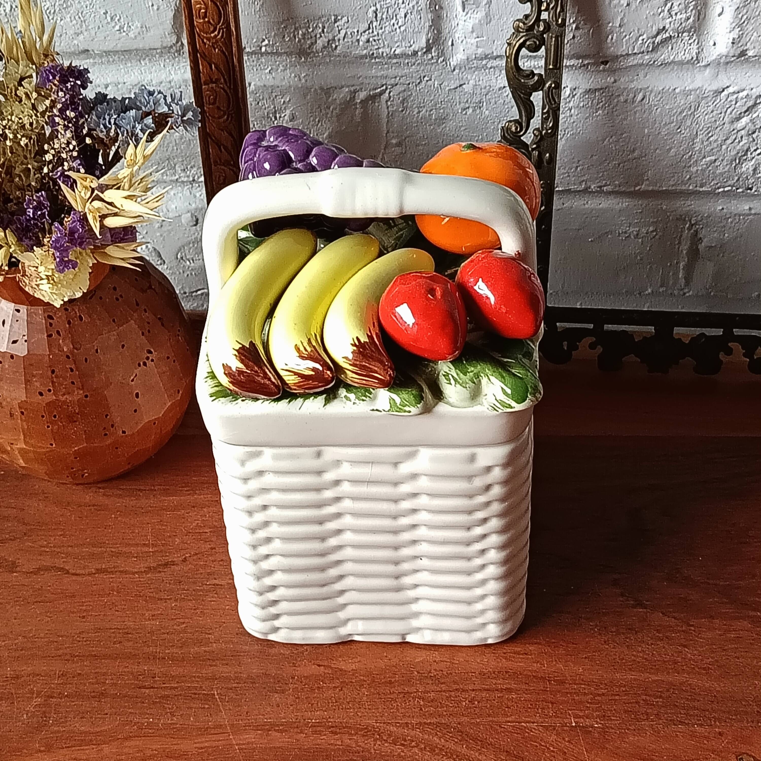 Vintage ceramic pot, fruit decor, Portugal