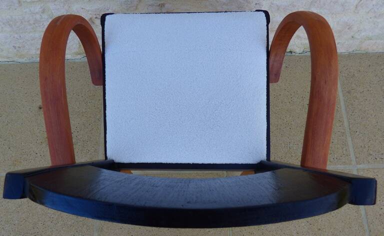 Old bridge armchair from the STELLA brand from the 50s in solid wood covered with terry fabric