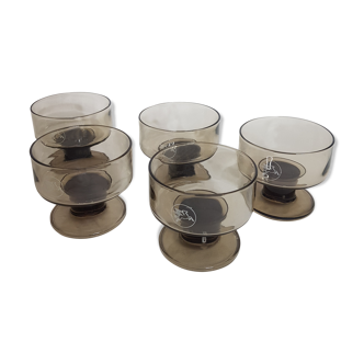 Lot of 5 champagne or vintage dessert glasses, Pegasus, 70s