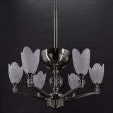 Lustre chromé Art Deco Moderniste à 6 branches, France, circa 1930