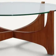 Round coffee table in teak and glass, after Hugues Poignant – 1960s