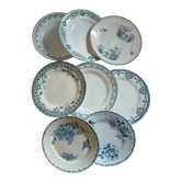 8 mismatched ironstone dinner plates