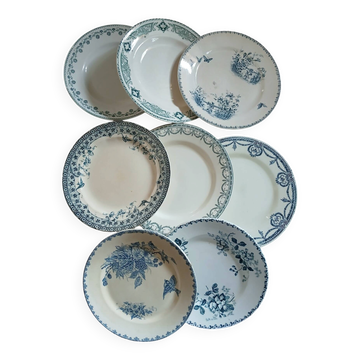 8 assiettes plates en Terre de fer dépareillées 