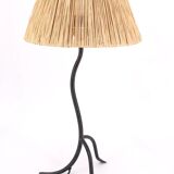 Metal tripod lamp with raffia lampshade, 1980s
