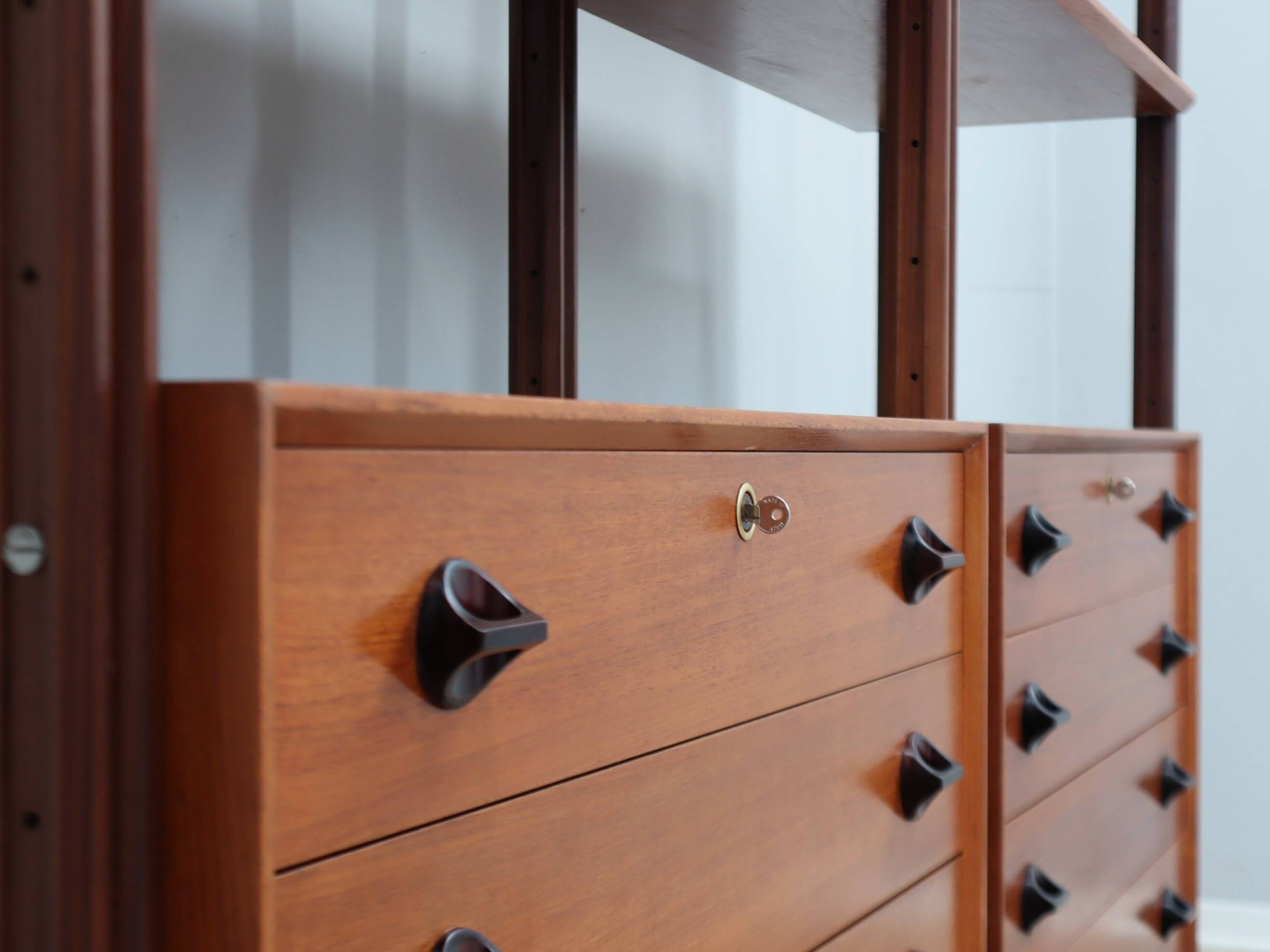 Mid-century modular teak bookcase with drawers and shelves Italy 1960s