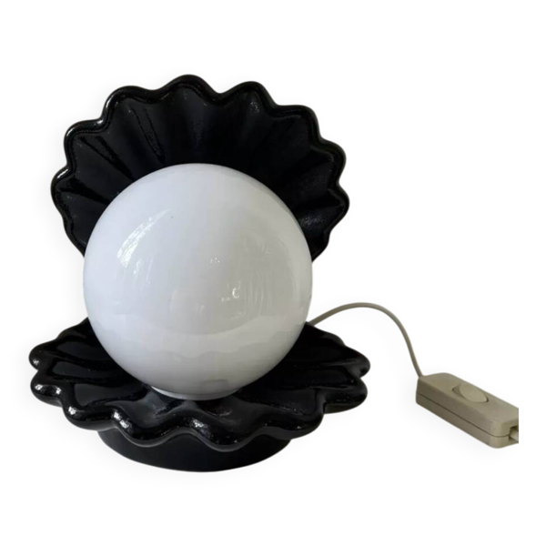 Lampe à poser porcelaine Coquille Saint Jacques noire Coquillage vintage — Beyit