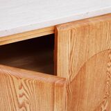 Contemporary Handcrafted Oak Solid Wood And Travertine Italian Sideboard