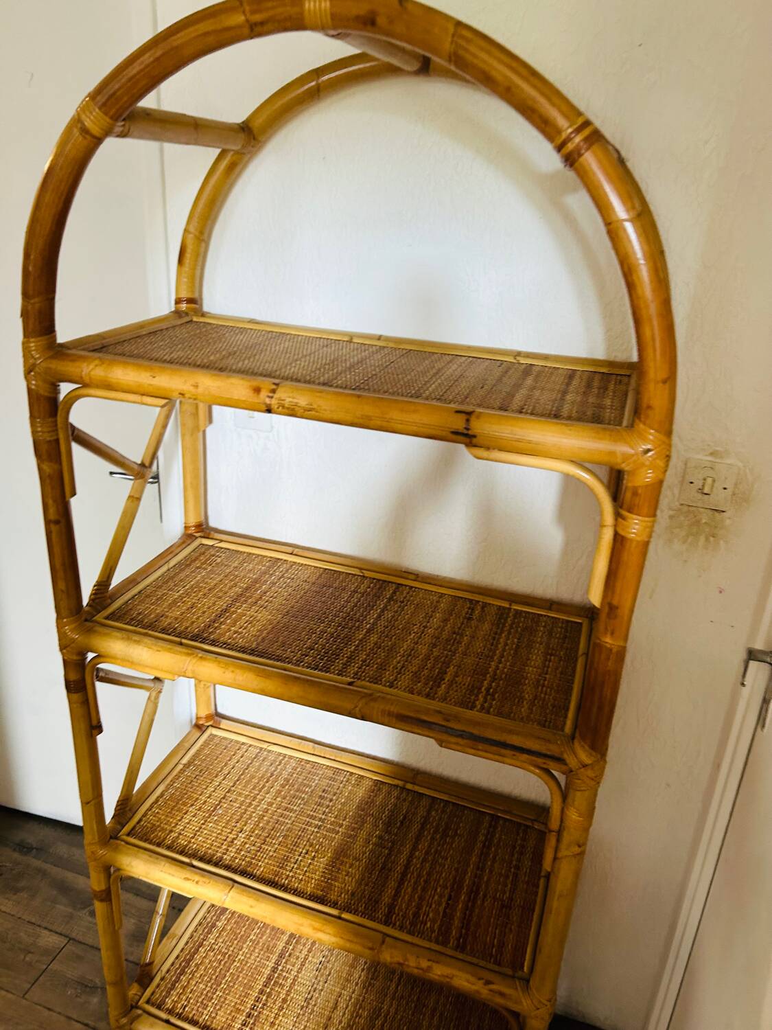 Vintage bamboo rattan shelf bookcase