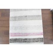 Vintage Turkish hand-knotted wool cotton white kilim runner rug  95x265