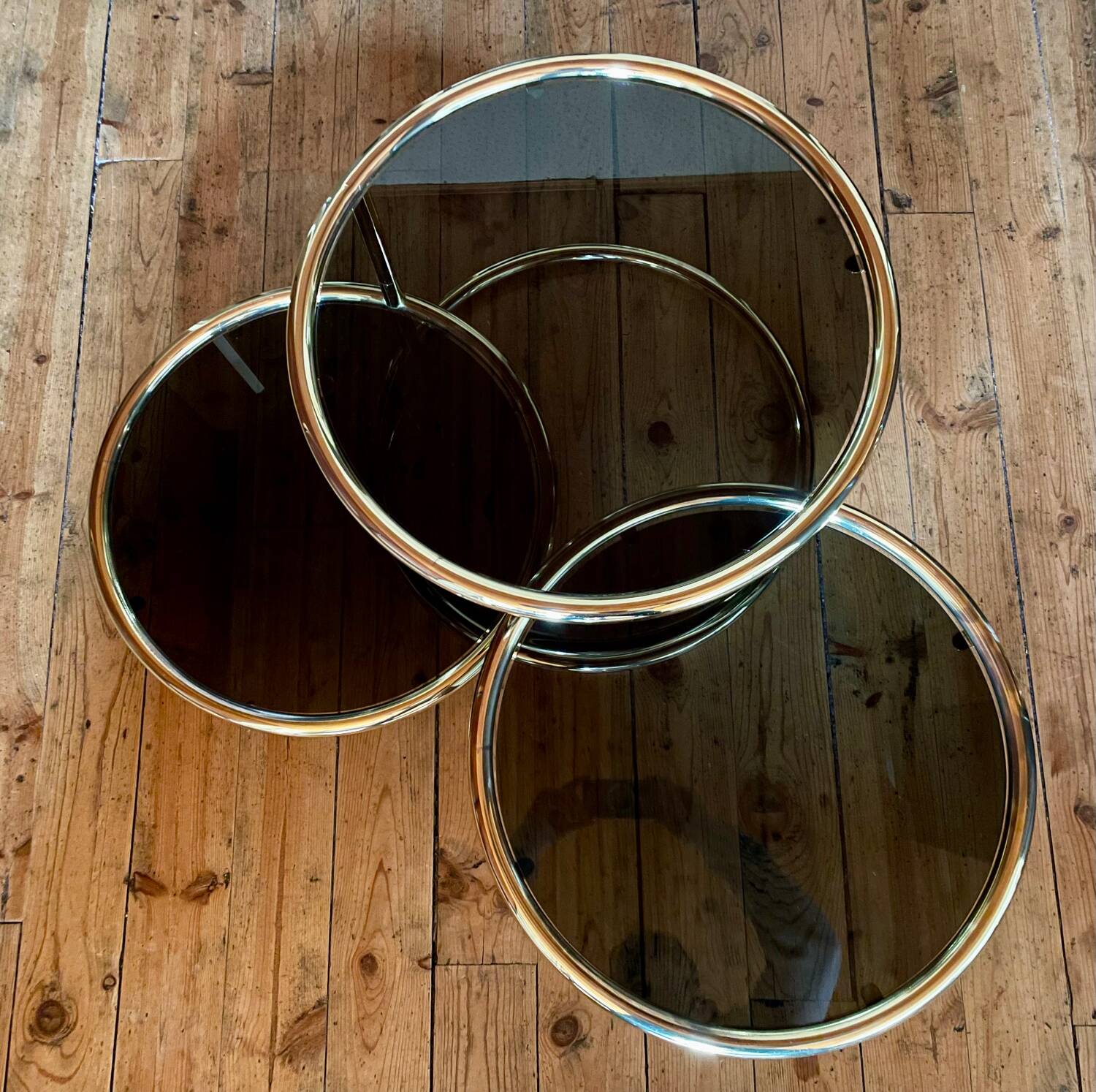 Postmodern Italian Gold Swivel Coffee Table, Milo Baughman Style