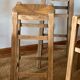 Set of 4 vintage high bar stools in raw solid oak and straw.