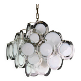 Large 36 Murano Glass White Disc Chandelier by Vistosi, 1970s
