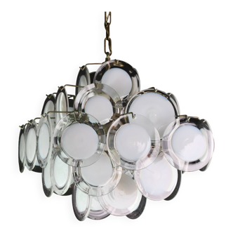 Large 36 Murano Glass White Disc Chandelier by Vistosi, 1970s
