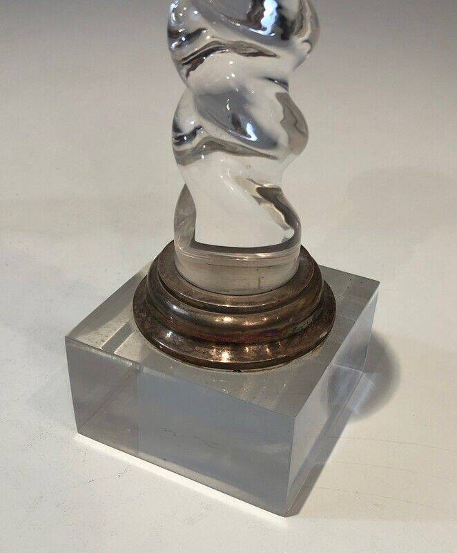 Pair of twisted plexiglass and silver-plated candlesticks