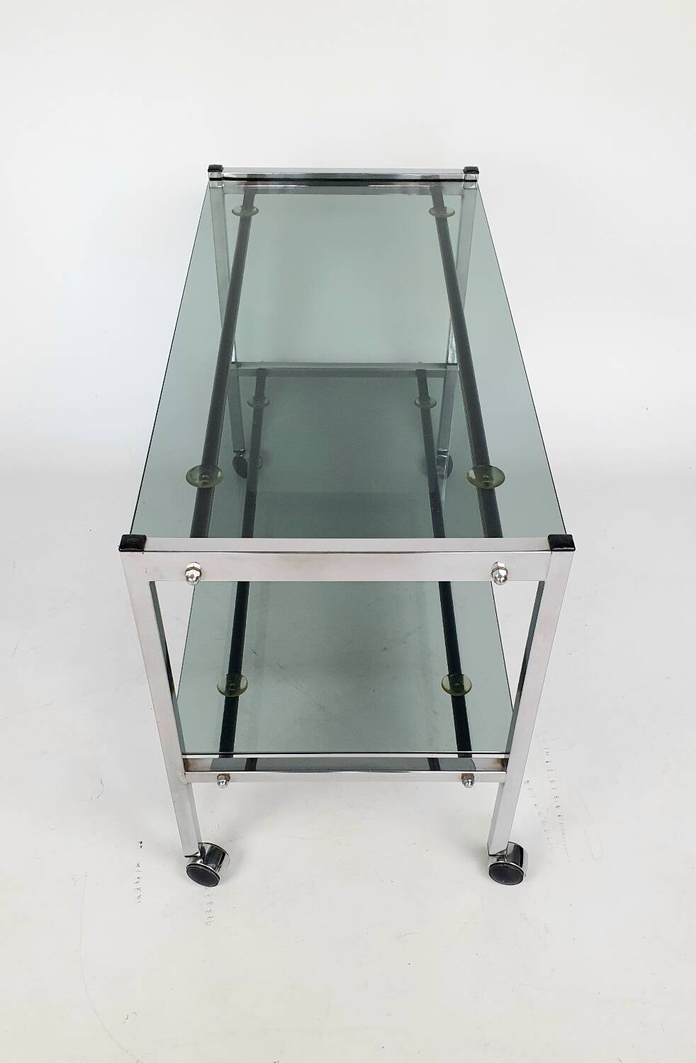 Vintage chrome and smoked glass console