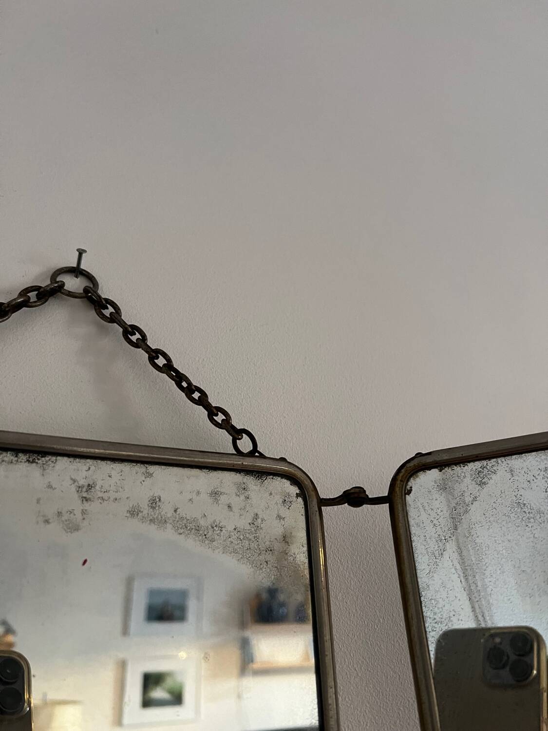Triptych barber mirror - leather back