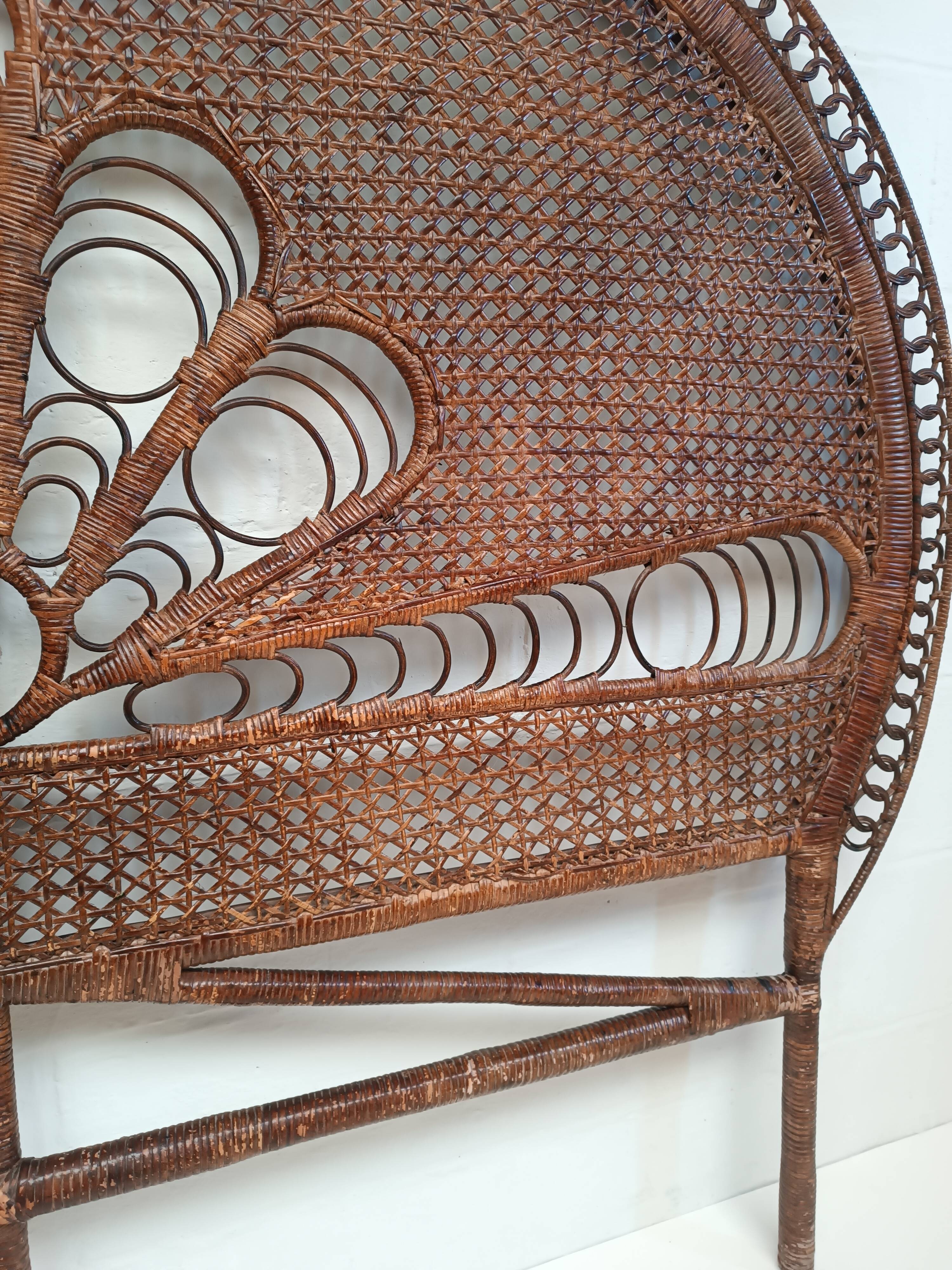 Vintage peacock rattan headboard