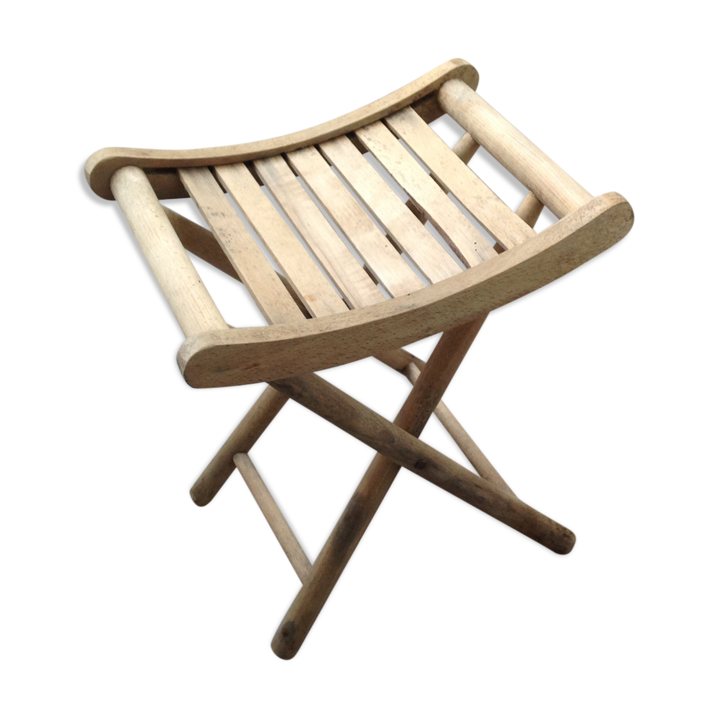 Folding wood stool