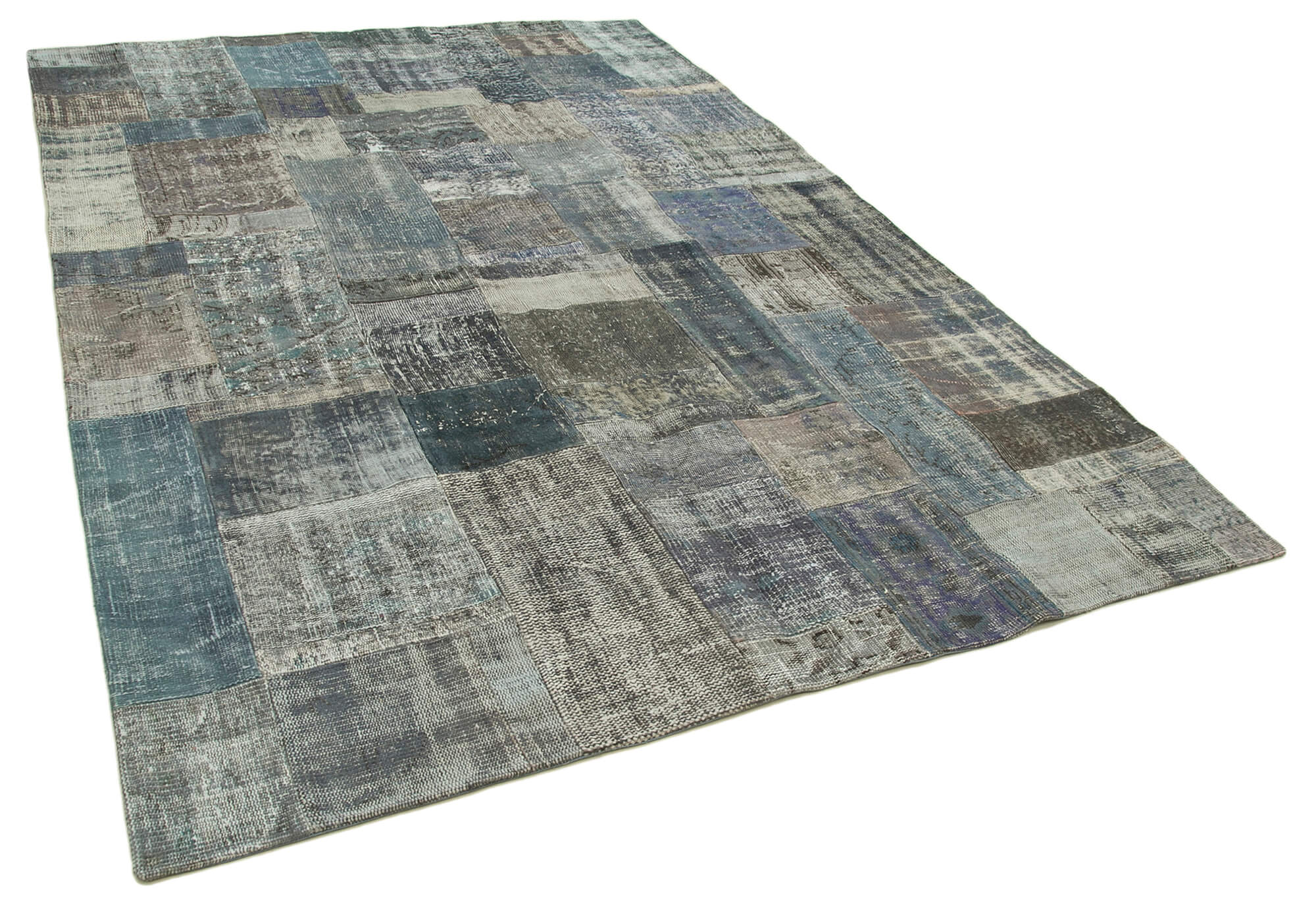 Handwoven Oriental Overdyed 201 cm x 300 cm Grey Patchwork Carpet