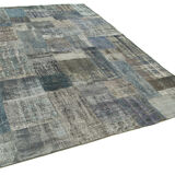 Handwoven Oriental Overdyed 201 cm x 300 cm Grey Patchwork Carpet