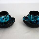 Pair of Vallauris fat lava blue egg cups from the 50s/60s