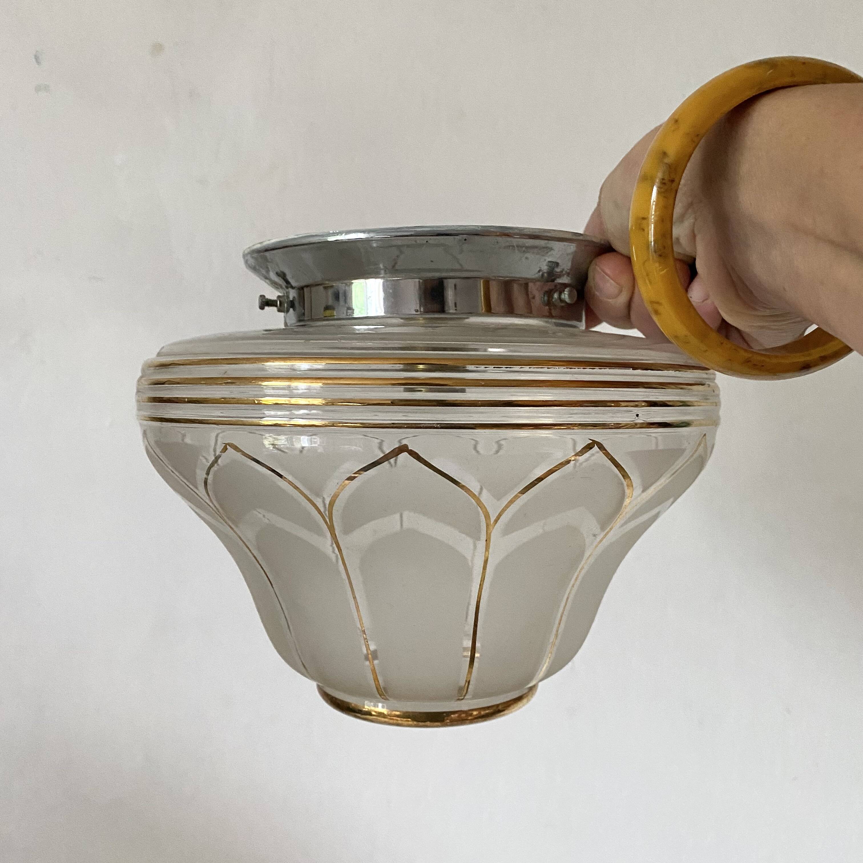 Art Deco ceiling light in frosted glass and gilding