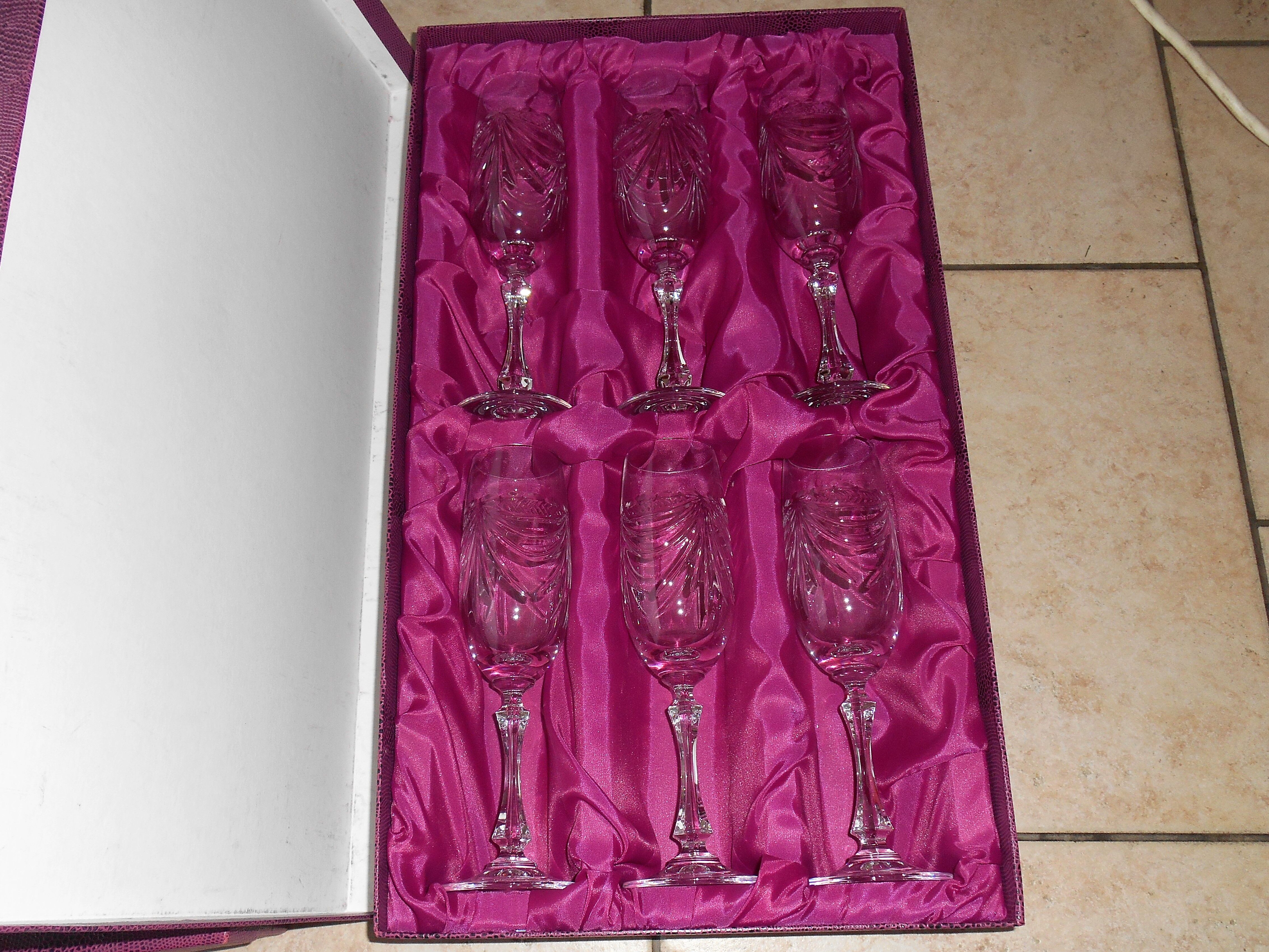 6 Lorraine crystal champagne flutes