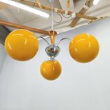 Bauhaus Chandelier with Colored Glass Globes, Czechoslovakia, 1930s