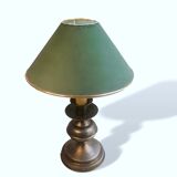 Classical brass table lamp with green shade 1950s