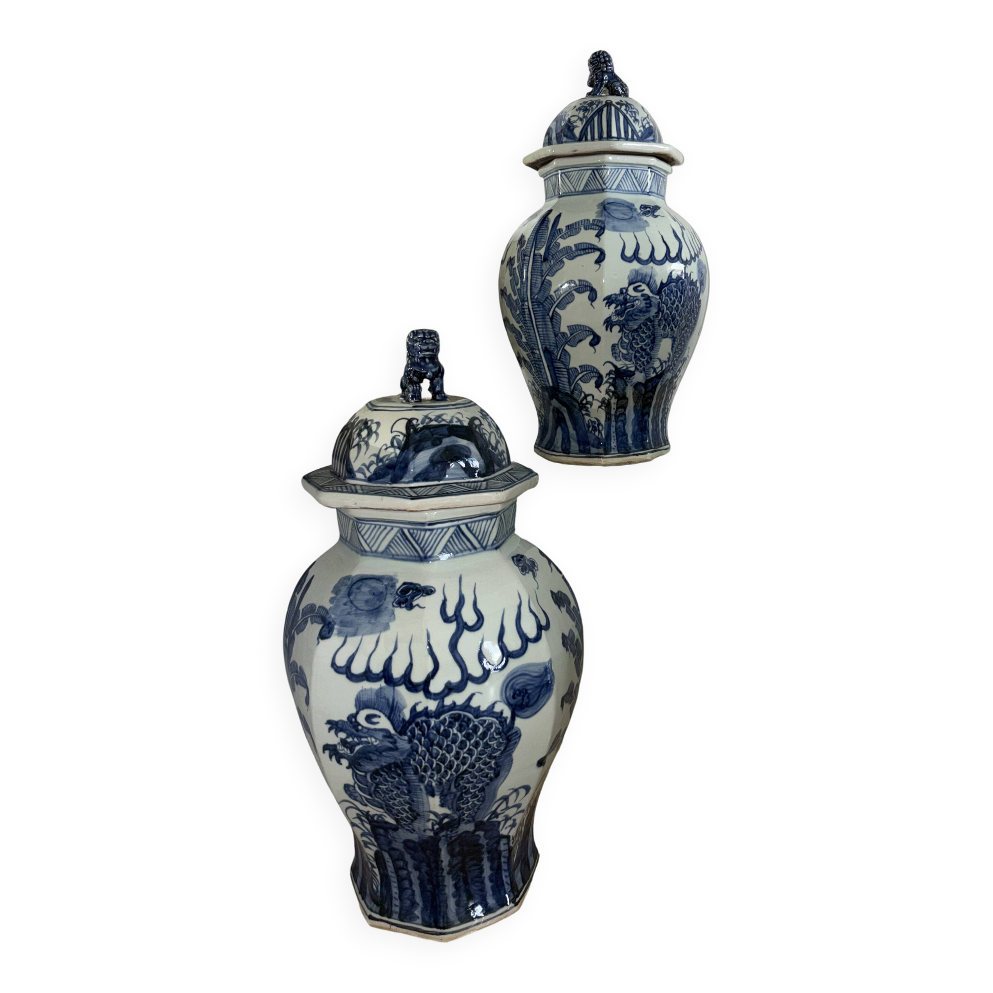 China - pair of covered porcelain vases with decoration