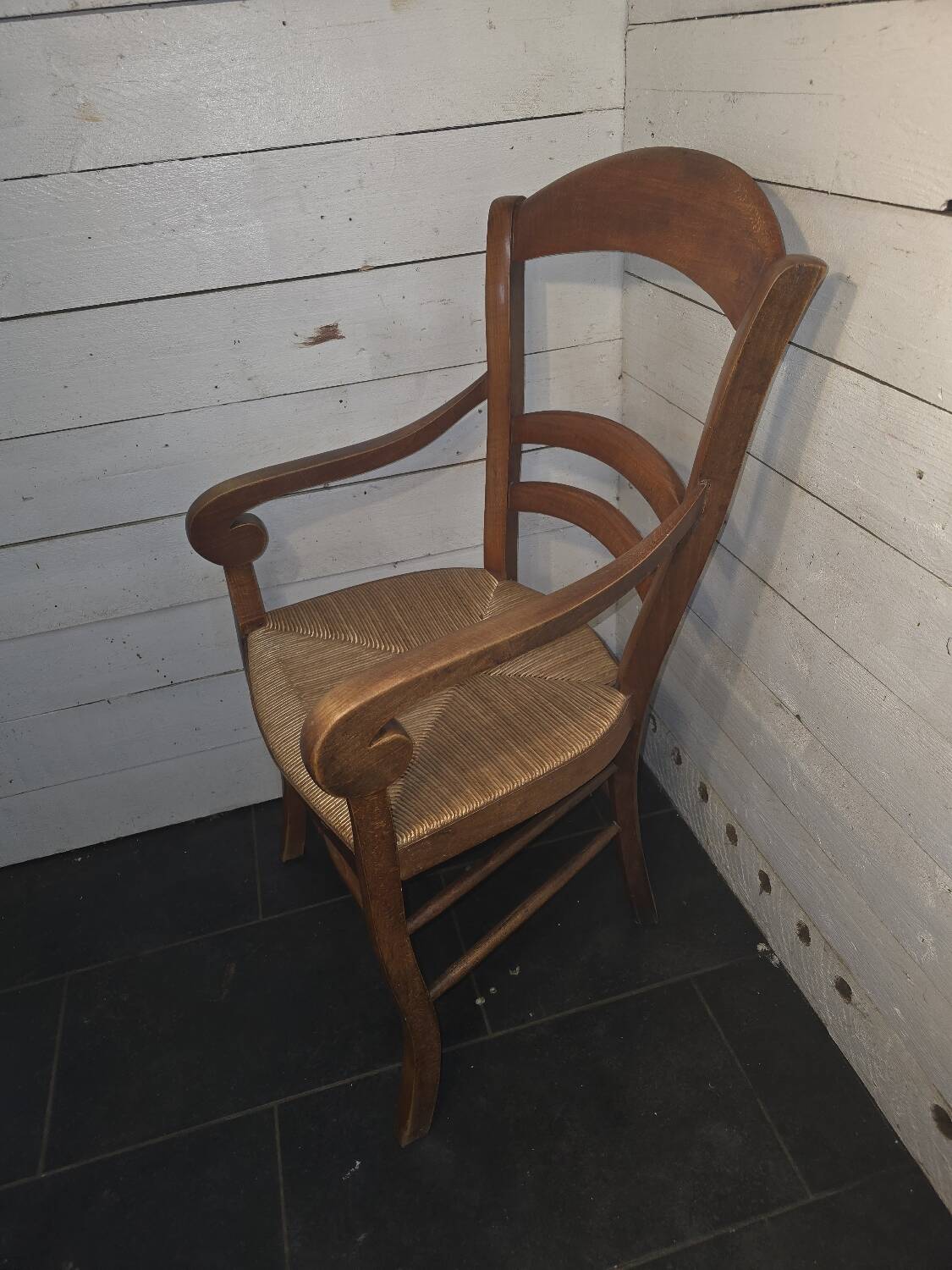 Beechwood office chair with straw seat