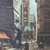 Tableau Grande huile sur toile d'une rue