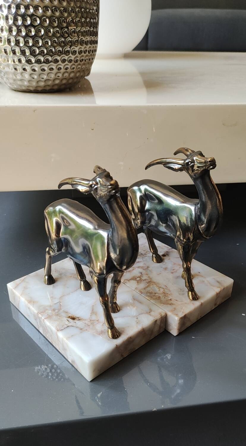 Art Deco Bookends Pair / Antelopes / Regule / Marble
