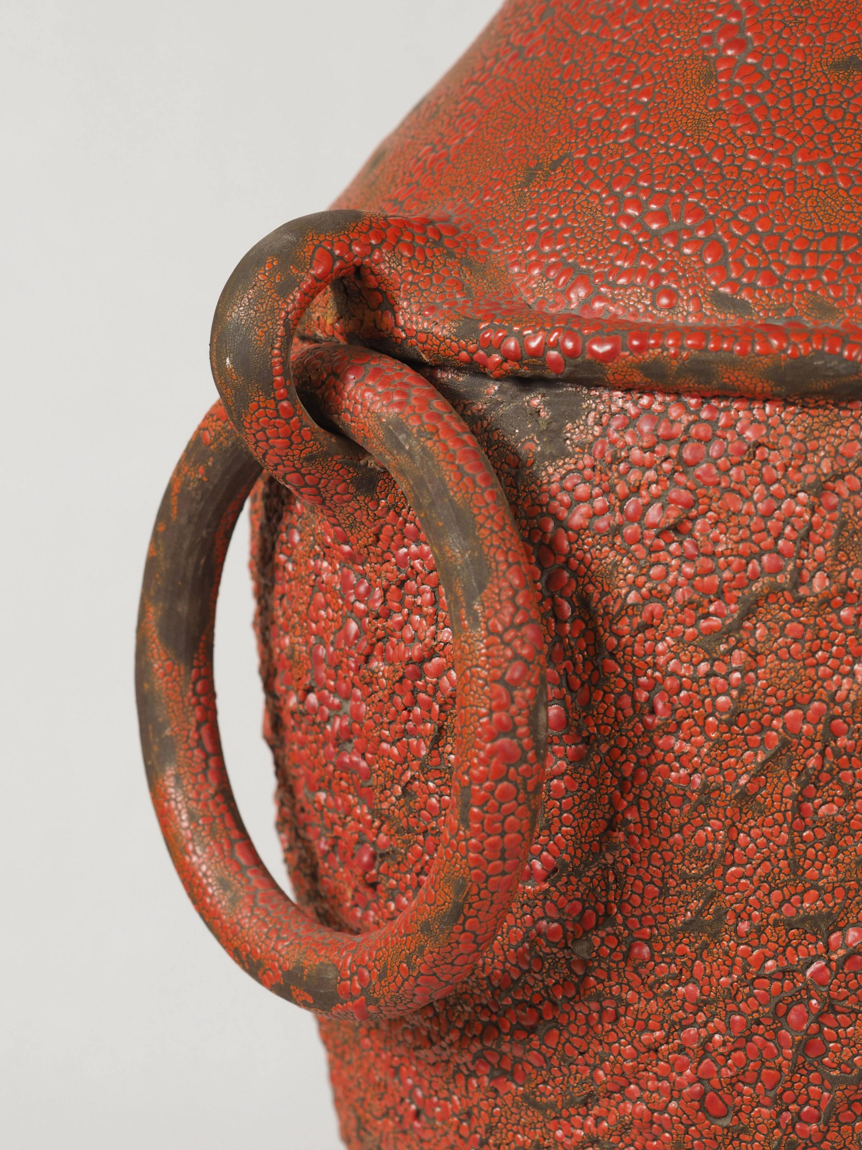 Monumental sun vase "Fat Lava" from the mid-century, with a rare movable ceramic handle handmade.